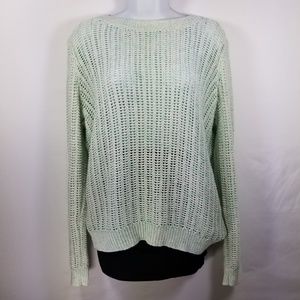 Talbots Mint and Cream Crochet Knit Chunky Sweater